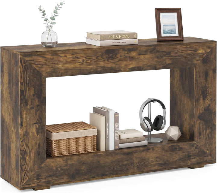GIANTEX 47" Farmhouse Console Table, 2-Tier Entryway Table | Wooden Narrow Sofa Table Behind Couch with Open Storage Shelf for Living Room