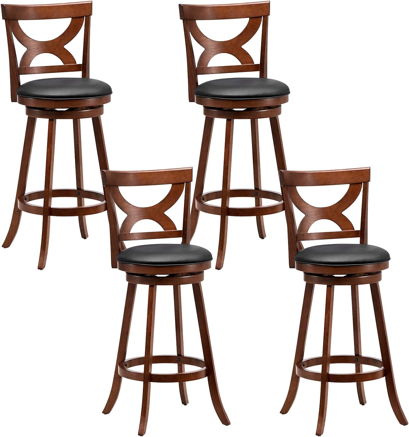 Giantex Bar Stools Set of 2, 30.5" Counter Height Bar Dining Chairs with Back & Footrest, Rubber Wood Frame