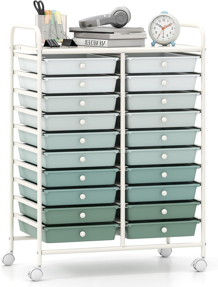 Giantex Storage Drawer Carts, 20-Drawer Organizer, Utility Cart on Wheels