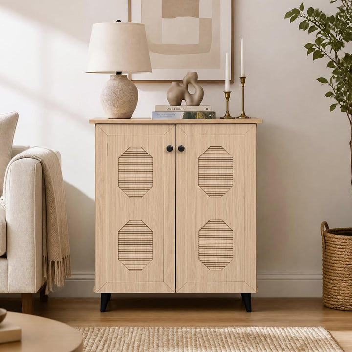 GIANTEX Geometric Shoe Cabinet with 2 Doors, 4-Tier Shoe Storage Cabinet