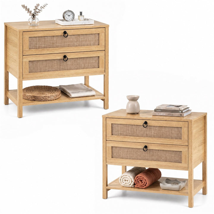 GIANTEX 27" Wide Rattan Nightstand with 2 Drawers (1/2)