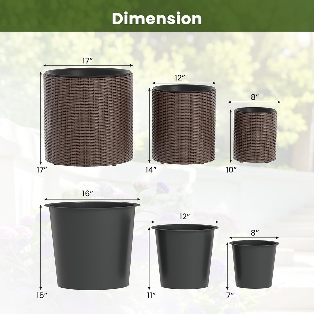 GIANTEX Set of 3 Rattan Planters Flower Pot Set