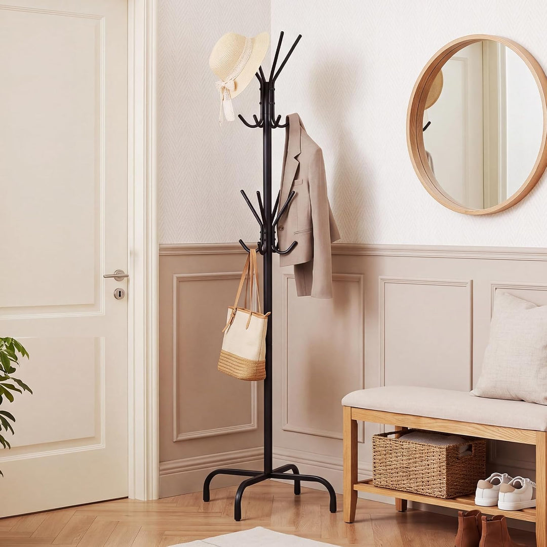 GIANTEX Metal Coat Rack Freestanding, Clothes Stand with 16 Hooks &amp; 4 Legs