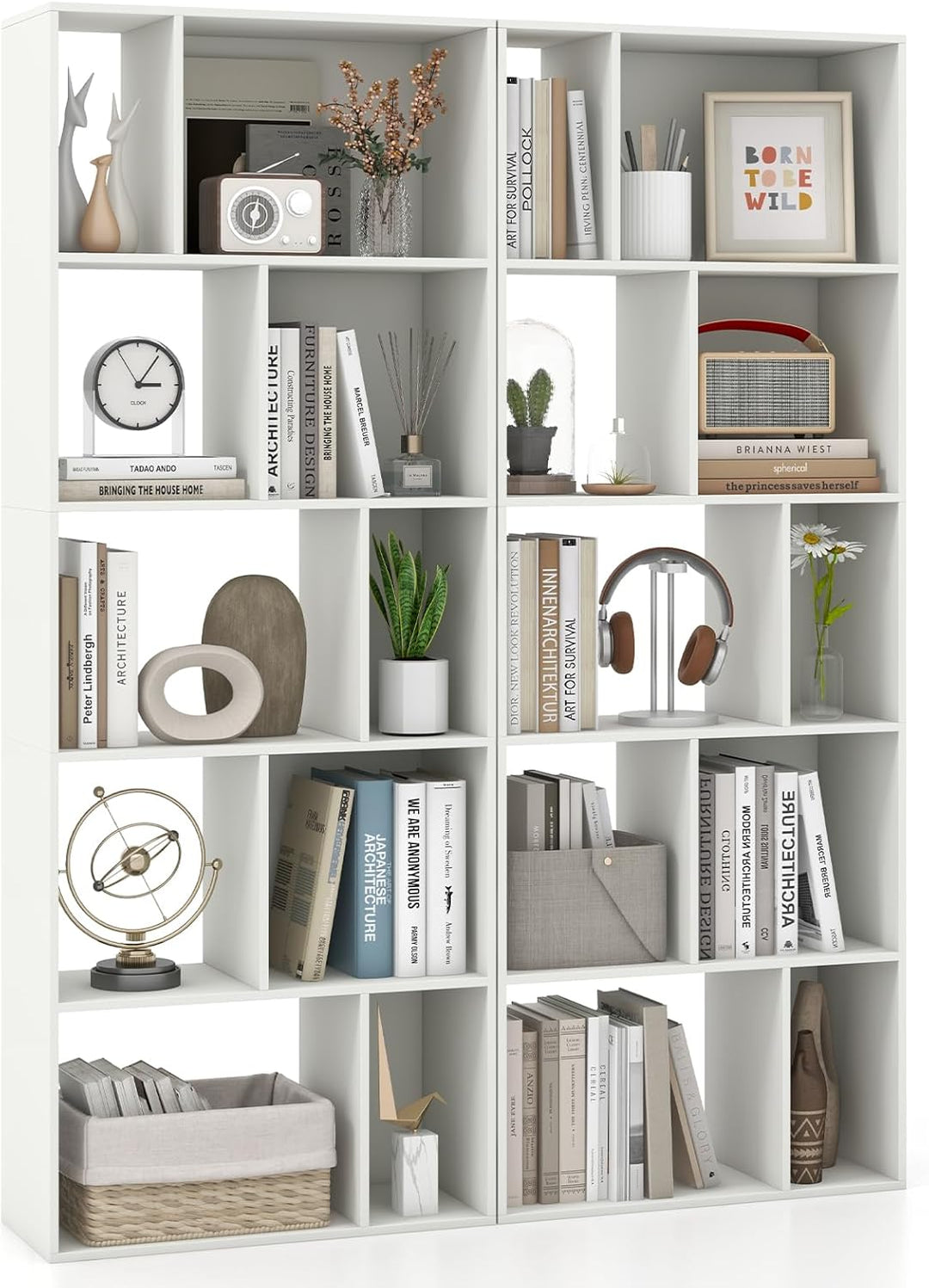 Giantex 5-Tier Geometric Bookshelf, 63" Modern Tall Bookcase, 10-Cube Storage Organizer