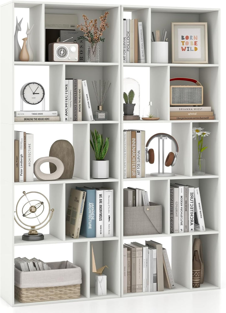 Giantex 5-Tier Geometric Bookshelf, 63" Modern Tall Bookcase, 10-Cube Storage Organizer