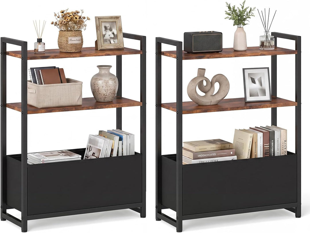 GIANTEX 8" Narrow End Table with Fabric Drawer &amp; 2 Shelves