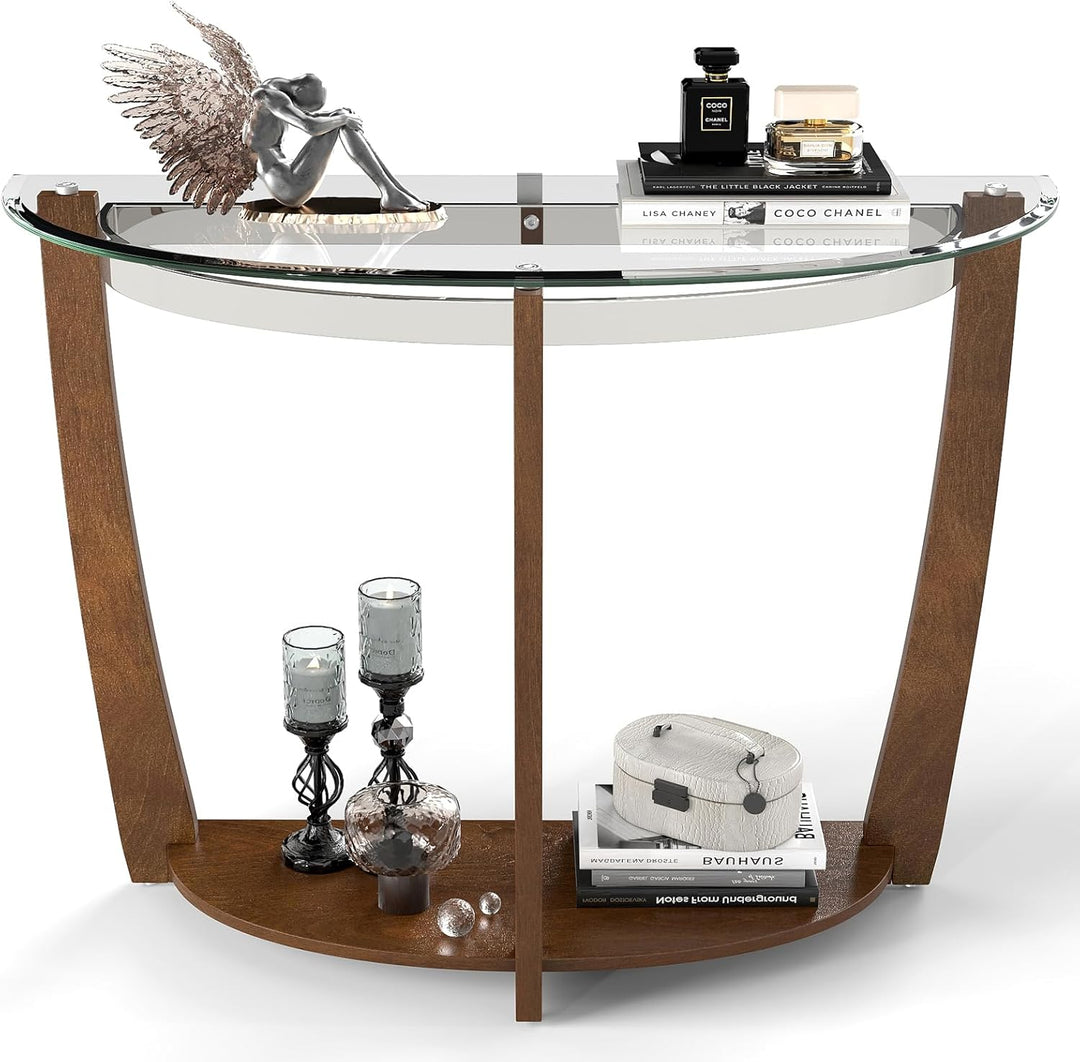 Giantex 2-Tier Glass Console Table Half Moon Modern Entryway Table