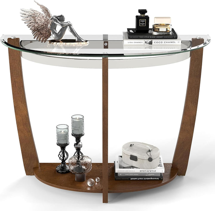 Giantex 2-Tier Glass Console Table Half Moon Modern Entryway Table
