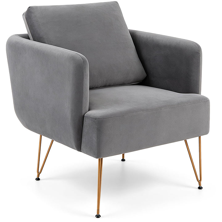 GIANTEX Modern Upholstered Arm Chair w/Golden Metal Legs &amp; Back Cushion (1/2)
