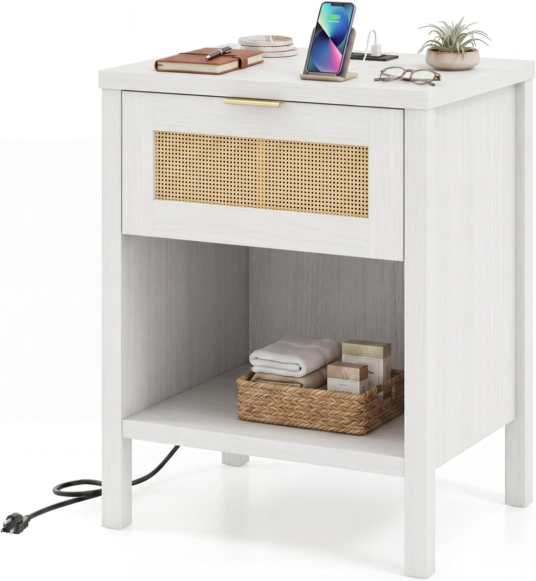Giantex Rattan Night Stand with Drawer and Open Shelf (1/2)