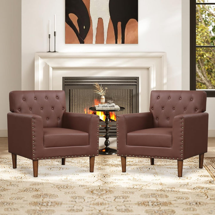 Giantex Mid Century Modern Accent Chair with Button Tufted Decoration and Rivets