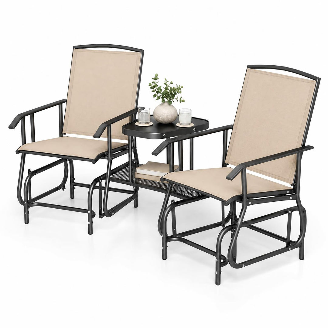 Giantex Outdoor Glider Chairs with Table &amp; Umbrella Hole