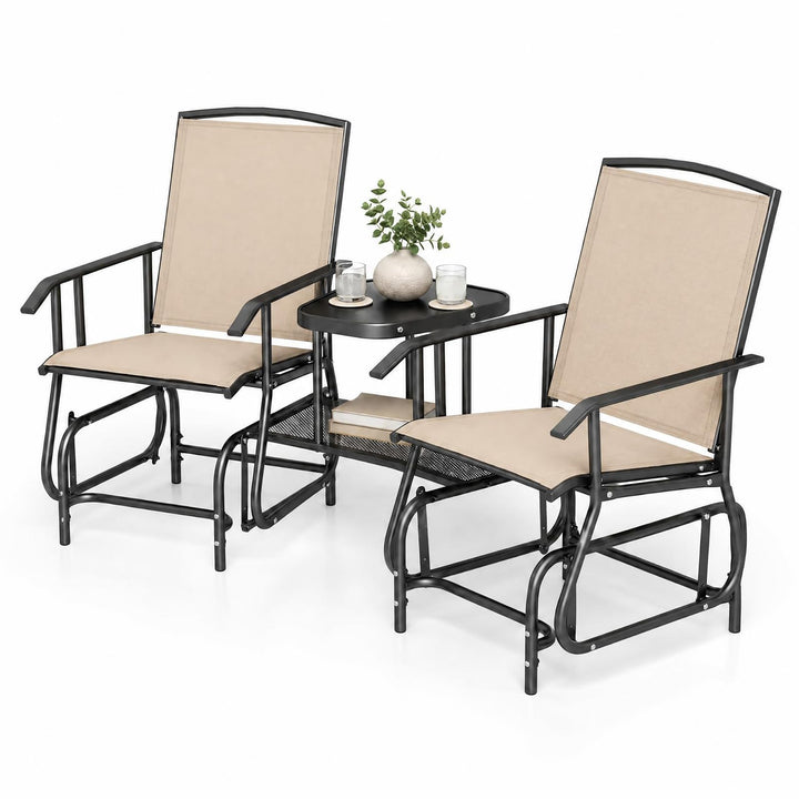 Giantex Outdoor Glider Chairs with Table &amp; Umbrella Hole