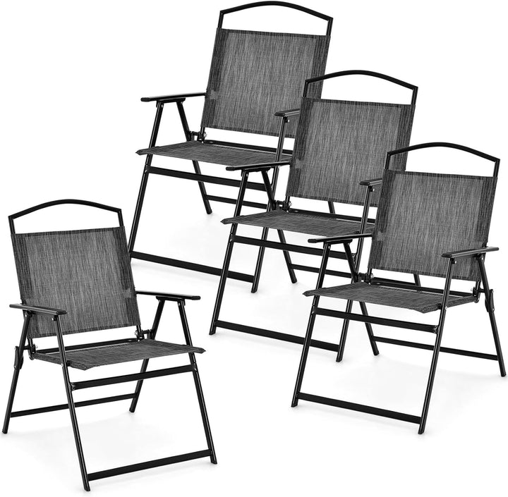 Giantex 4 Pieces Patio Dining Set, Outdoor Dining Table Set with 4 Folding Chairs (Gray)