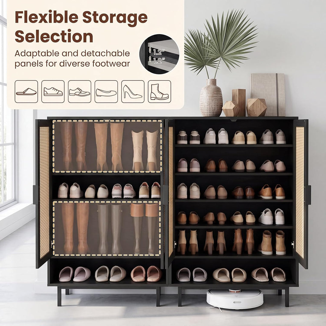 Giantex 6-Tier Shoe Cabinet, 43" Tall Hidden Shoe Storage w/Doors | Freestanding Wooden Shoe Storage Cabinet with Adjustable Shelves &amp; Open Compartment for Hallway Entryway Living Room &amp; Closet