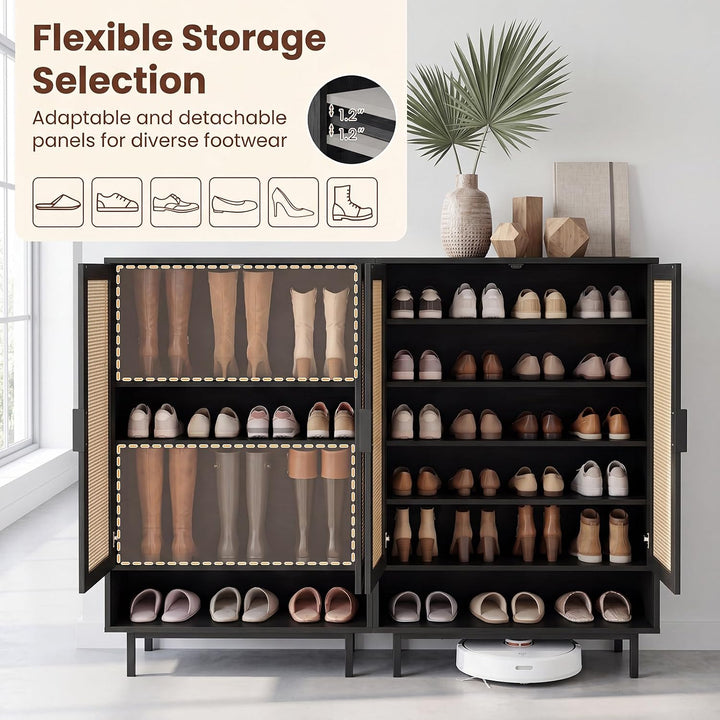 Giantex 6-Tier Shoe Cabinet, 43" Tall Hidden Shoe Storage w/Doors | Freestanding Wooden Shoe Storage Cabinet with Adjustable Shelves &amp; Open Compartment for Hallway Entryway Living Room &amp; Closet
