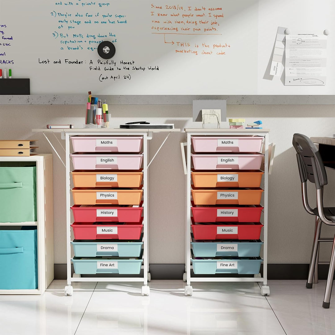 Giantex 8 Drawers Rolling Cart with Wheels, Folding Wood Top