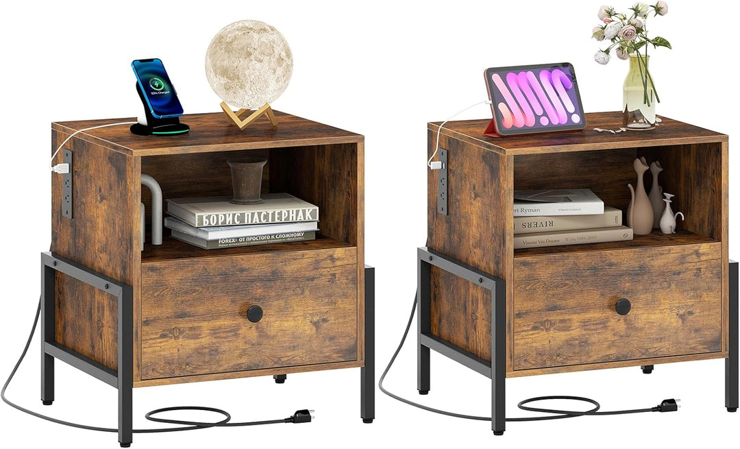 Giantex Nightstand with Charging Station