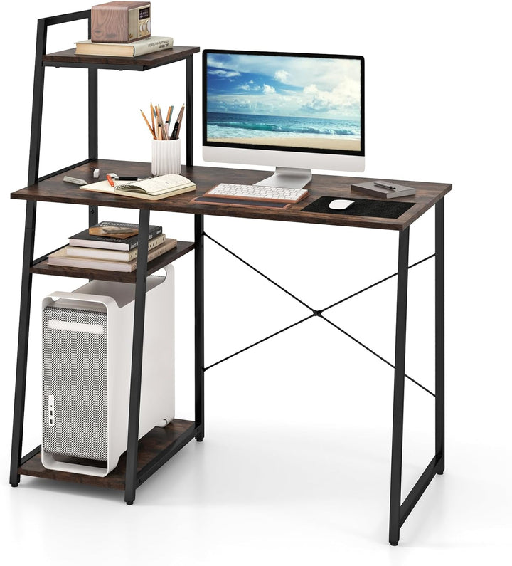 Giantex Computer Desk with Shelves, 47.5” Home Office Desk with Bookshelf, Host Stand