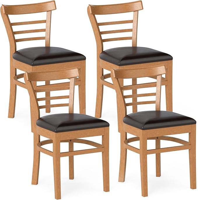 Giantex Wooden Dining Chairs Set PU Leather Upholstered Kitchen Chair w/Rubber Wood Legs