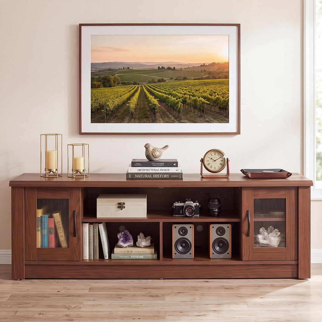 GIANTEX 63" Farmhouse TV Stand for 70 inch TV with 2 Fluted Doors