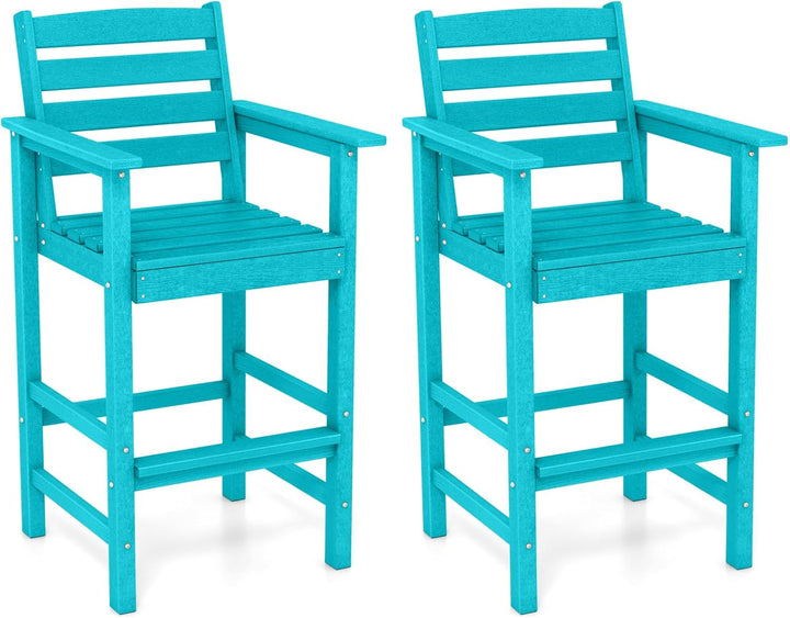 Giantex 29” Bar Stools Set of 2/4, HDPE Barstools w/Back, Armrests &amp; Footrests, Max Load 330Lbs