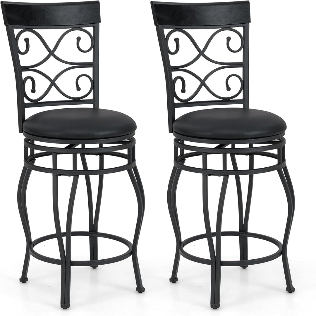 Giantex 26" Swivel Bar Stools Set of 2/4, Counter Height Bar Stools with Back, Upholstered PU Leather Seat, Black
