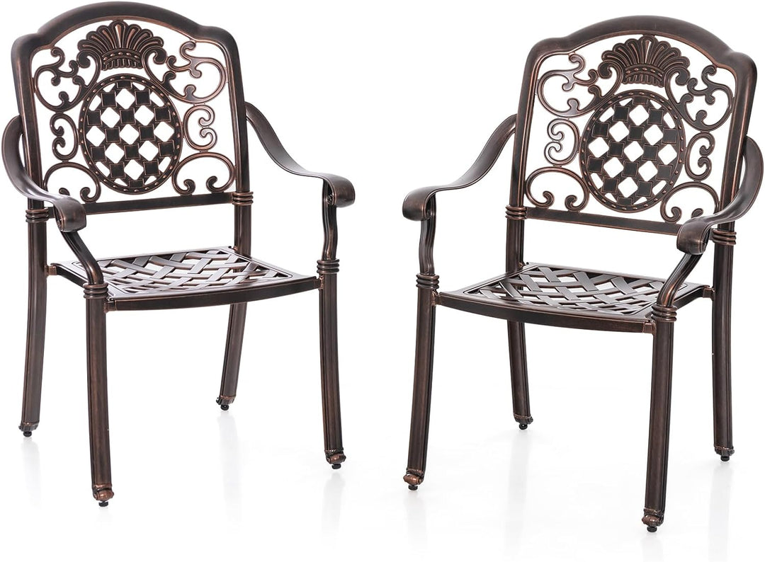 Giantex Patio Chairs Set of 2, Easy Assembly Stackable Cast Aluminum Outdoor Chairs with Armrest & Adjustable Footpads