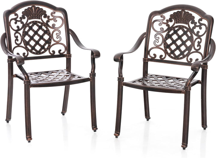 Giantex Patio Chairs Set of 2, Easy Assembly Stackable Cast Aluminum Outdoor Chairs with Armrest & Adjustable Footpads