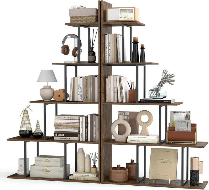Giantex 5-Tier Stepped Bookshelf | 62" Tall Ladder Corner Bookcase W/Stable Metal Support