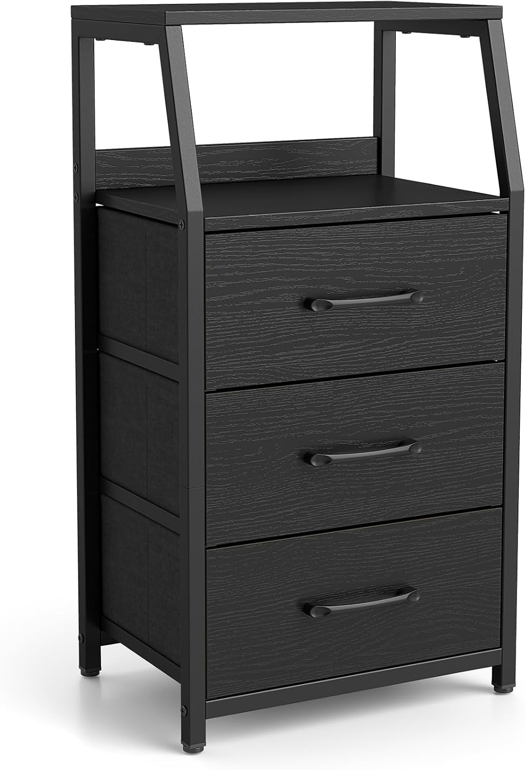 GIANTEX Industrial Nightstand Tall Dresser with 3 Fabric Drawers