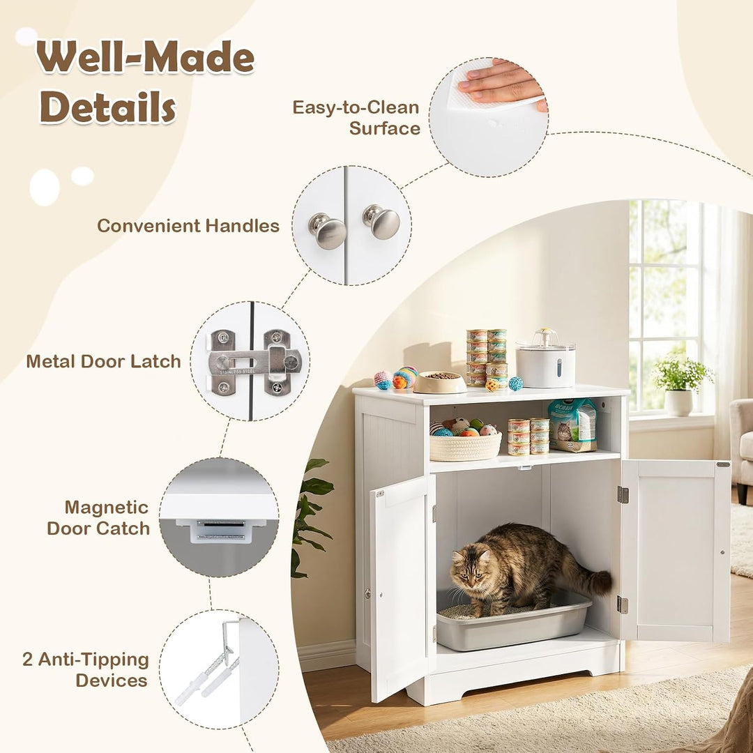 GIANTEX Cat Litter Box Enclosure, Hidden Litter Box Furniture with Mat | Wooden Kitty Washroom Cabinet