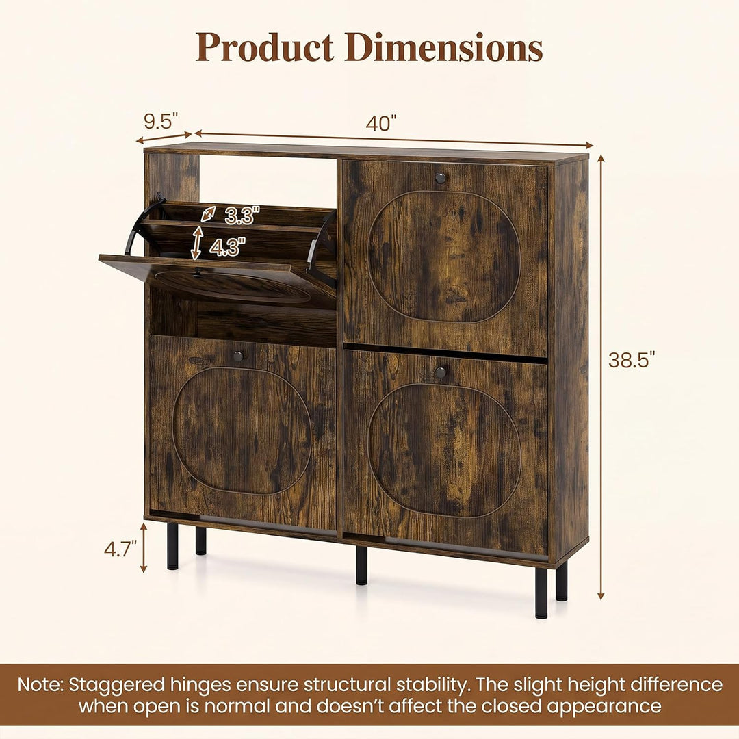 GIANTEX Shoe Cabinet with 4 Flip Drawers &amp; Adjustable Shelf