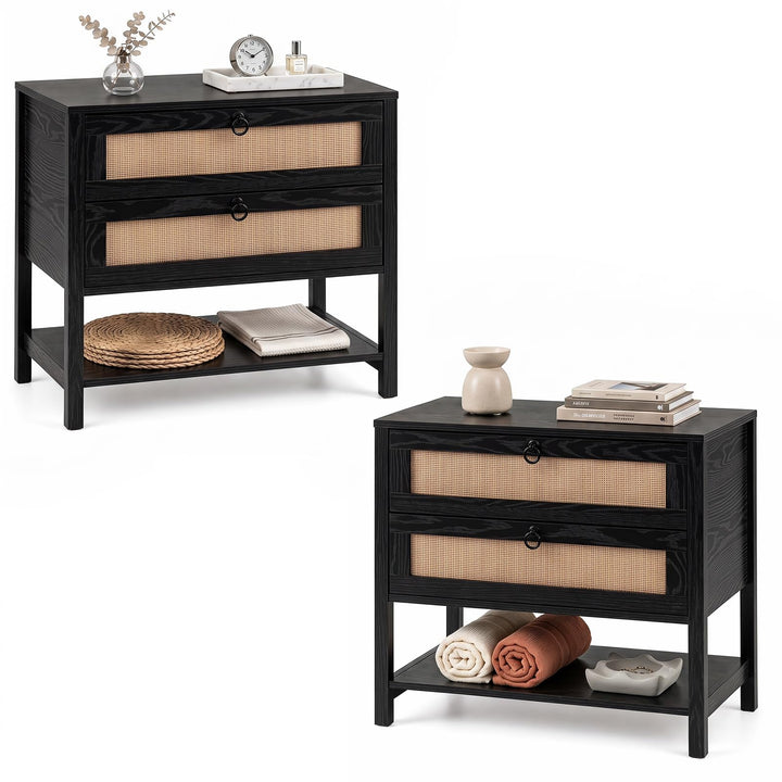 GIANTEX 27" Wide Rattan Nightstand with 2 Drawers (1/2)