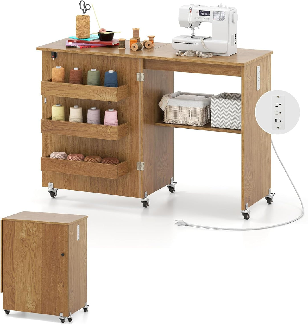 Giantex Folding Sewing Table with Charging Station