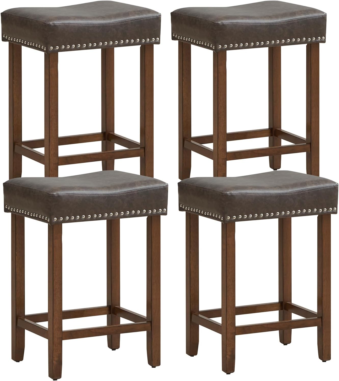 Giantex Bar Stools, Saddle-Shaped Kitchen Stools, PU Leather Bar Height Saddle Stools w/Footrests