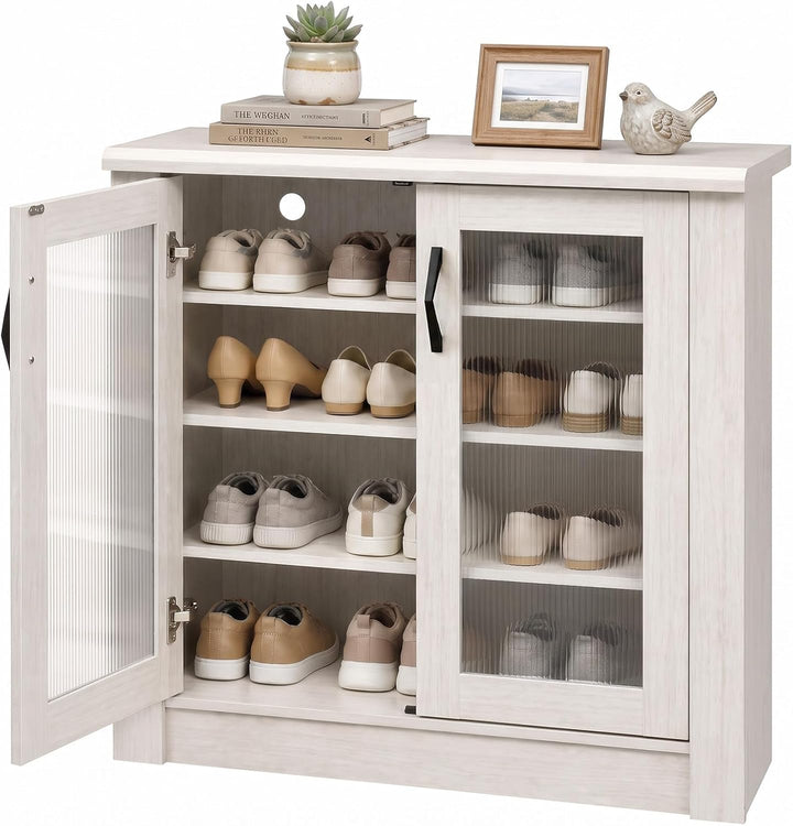 GIANTEX Shoe Storage Cabinet with 2 Doors and 3 Removable Shelves, White