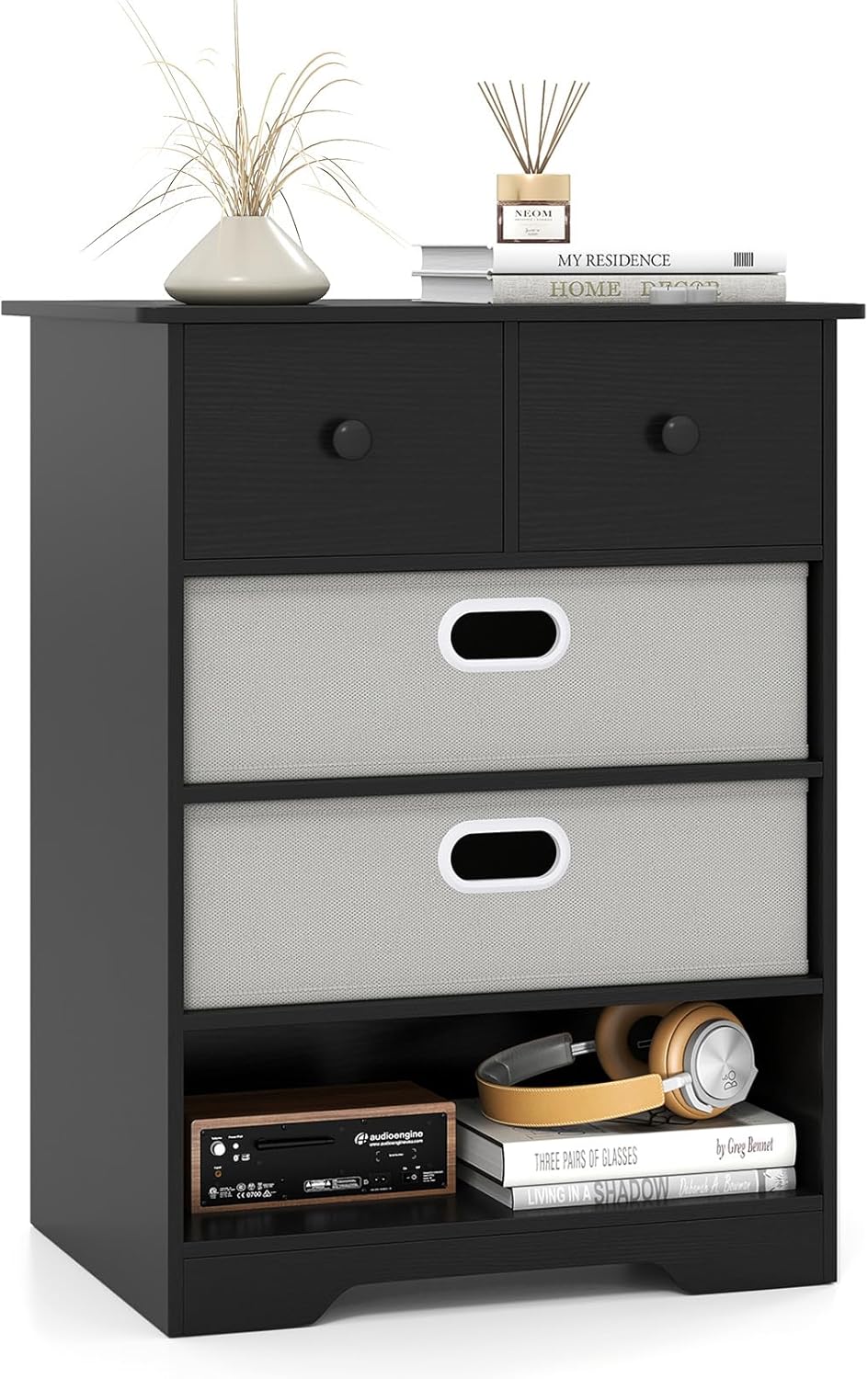 Giantex Nightstand with 4 Storage Drawers