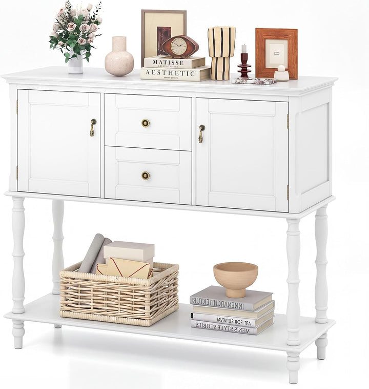 GIANTEX Console Table with 2 Drawers &amp; 2 Door Cabinets | Narrow Sofa Stand Behind Couch Table with Open Storage Shelf for Living Room