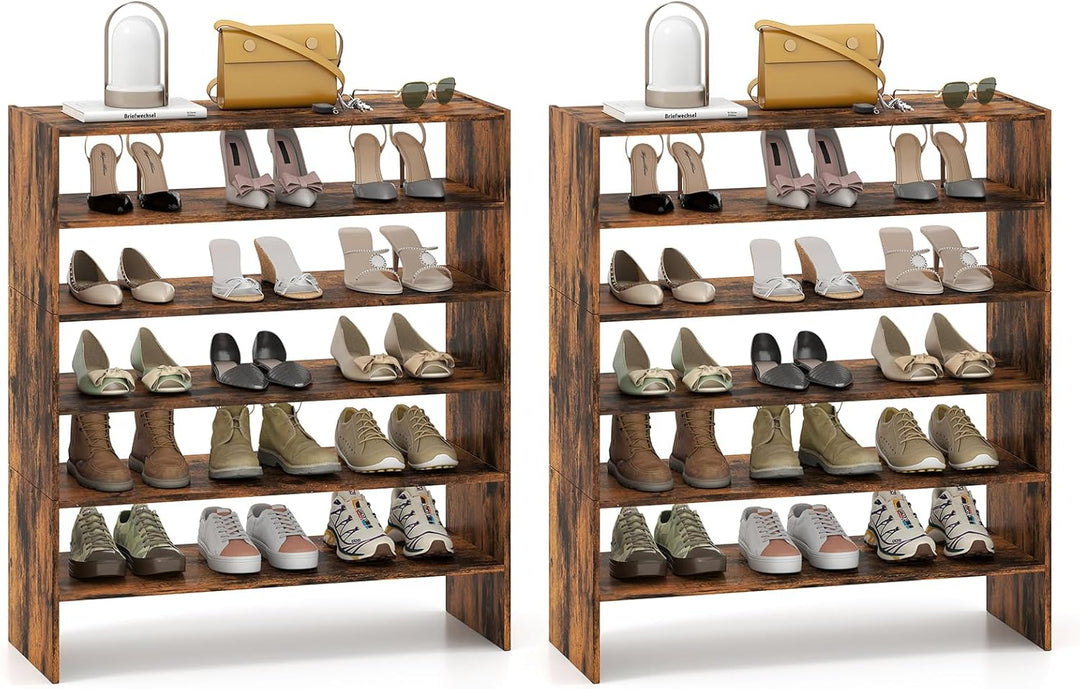 3-in-1 Shoe Rack, 5-Tier Shoe Organizer, Wood Storage Shelf for Shoes
