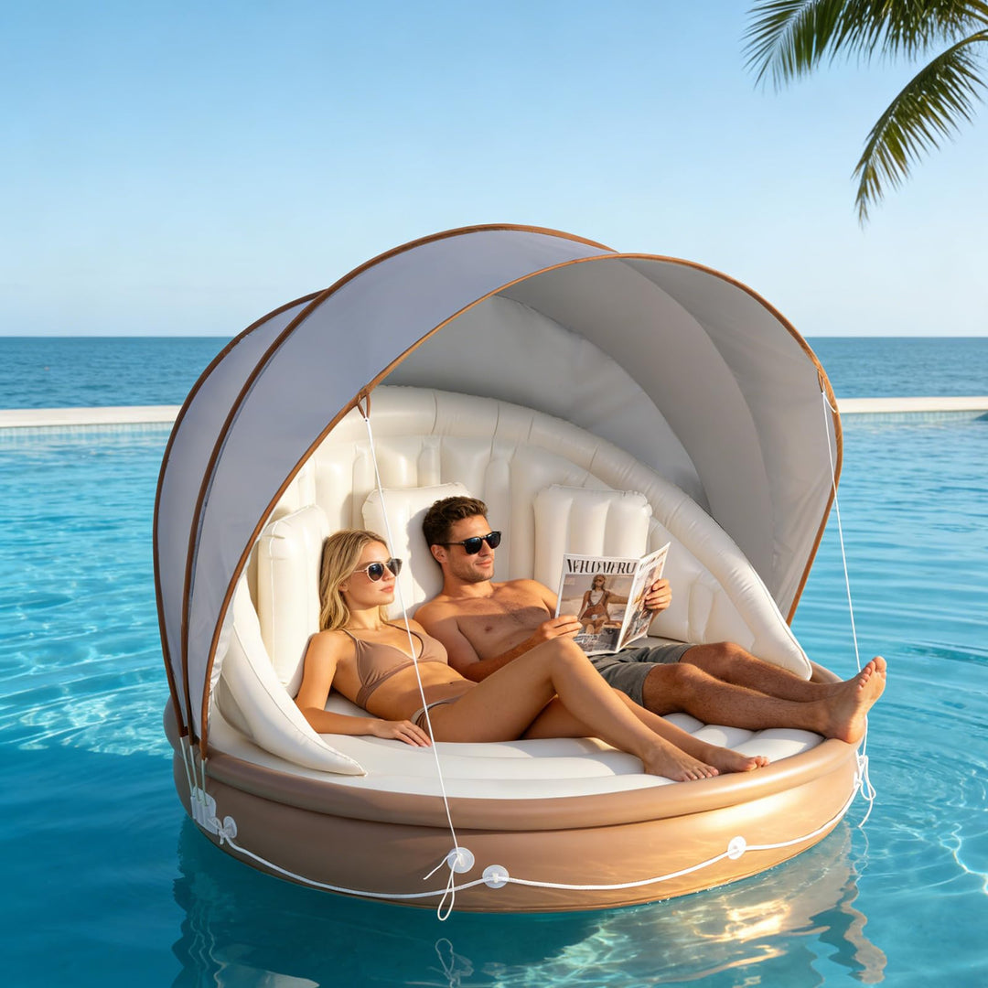 Giantex 73" x 73" Round Floating Island Raft w/SPF50+ Retractable Detachable Sunshade