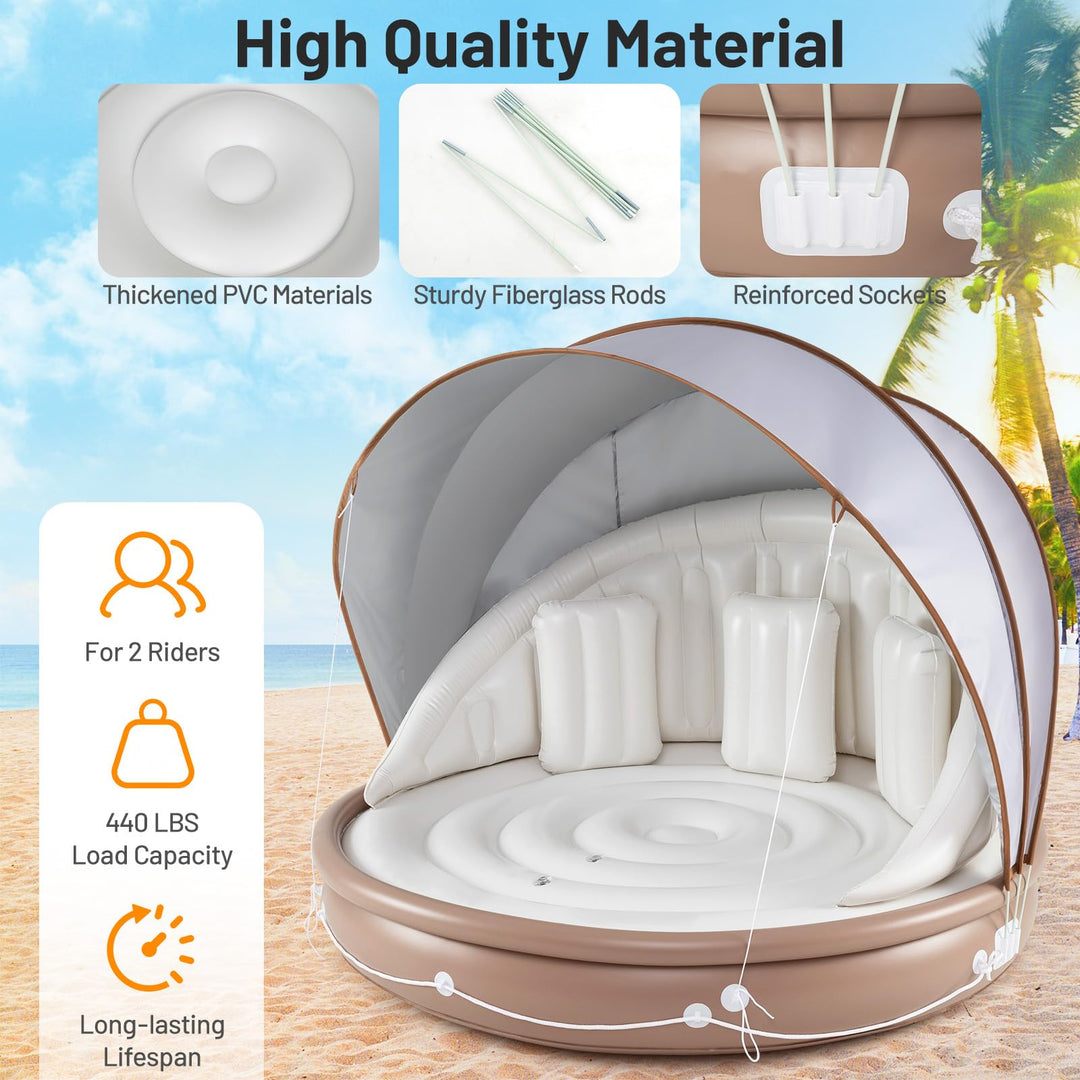 Giantex 73" x 73" Round Floating Island Raft w/SPF50+ Retractable Detachable Sunshade