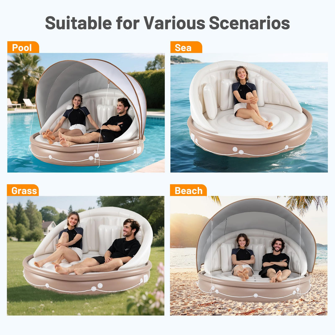 Giantex 73" x 73" Round Floating Island Raft w/SPF50+ Retractable Detachable Sunshade