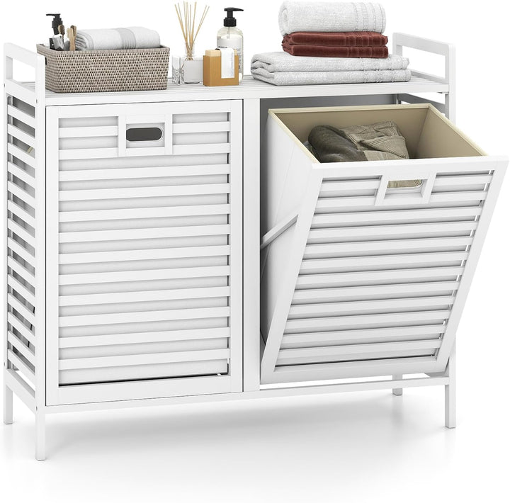 Giantex 20 Gal Bamboo Tilt Out Laundry Hamper with 2 Removable &amp; Foldable Fabric Bins