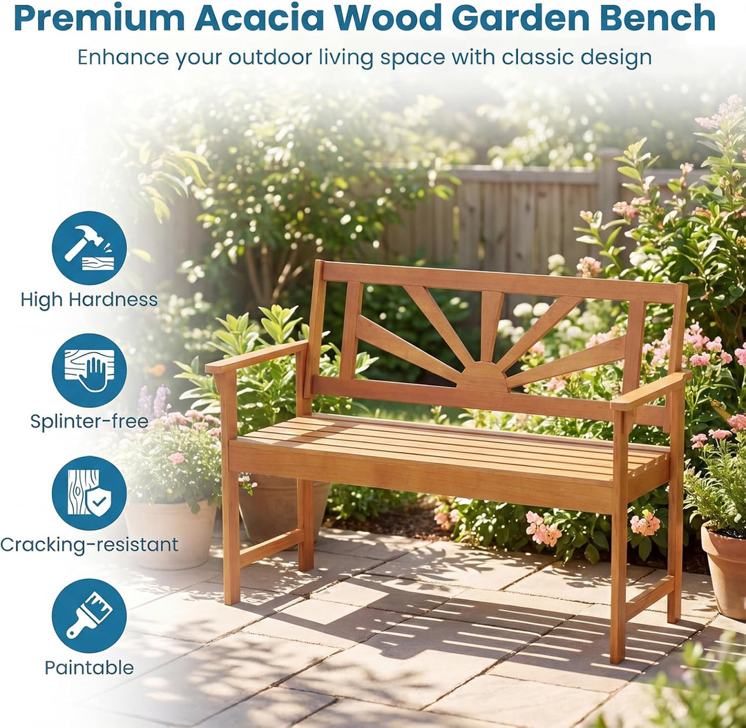 Giantex Outdoor Wooden Bench, 2-Person Patio Garden Loveseat | Patio Bench with Armrests and Backrest