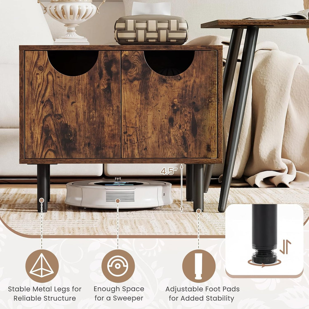 GIANTEX Nesting Coffee Table Set of 2 Modern Center Tables with Cabinet