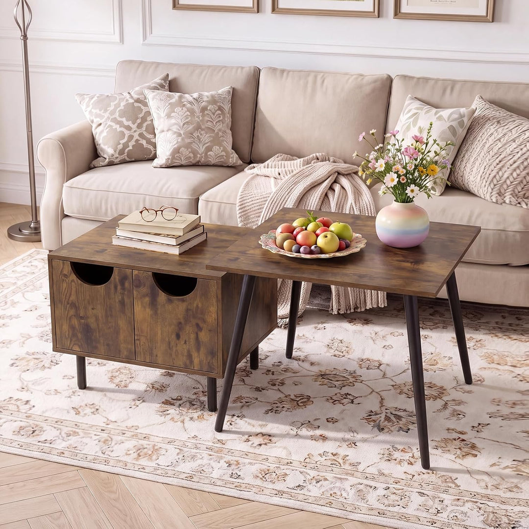GIANTEX Nesting Coffee Table Set of 2 Modern Center Tables with Cabinet