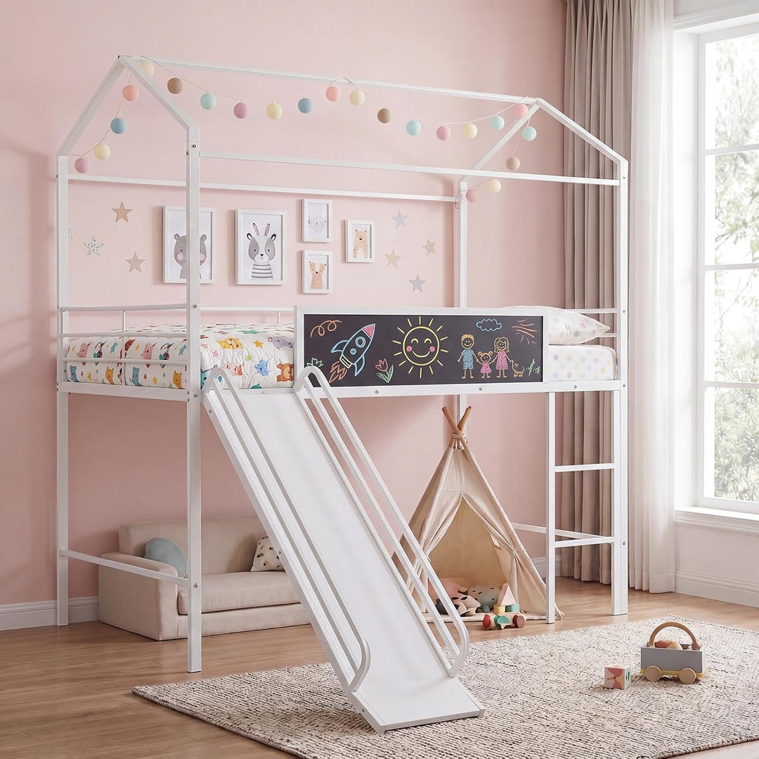 Giantex Twin Size House Loft Bed | Low Loft Bedframe w/Roof
