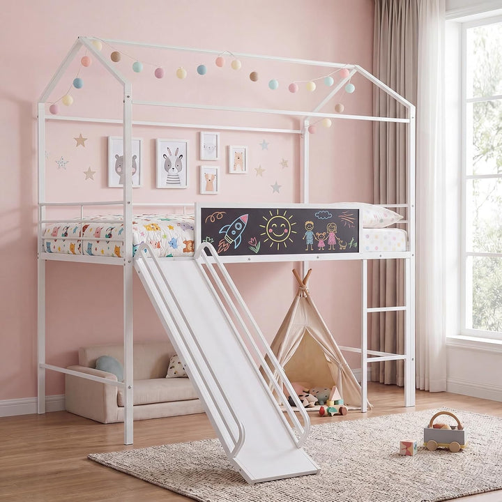 Giantex Twin Size House Loft Bed | Low Loft Bedframe w/Roof