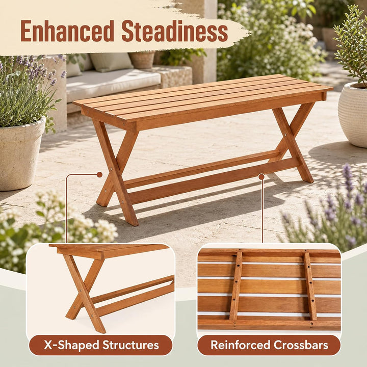 Giantex Outdoor Wooden Bench Backless Patio Bench with Slatted Seat | Wooden Garden Bench with X-Shaped Legs